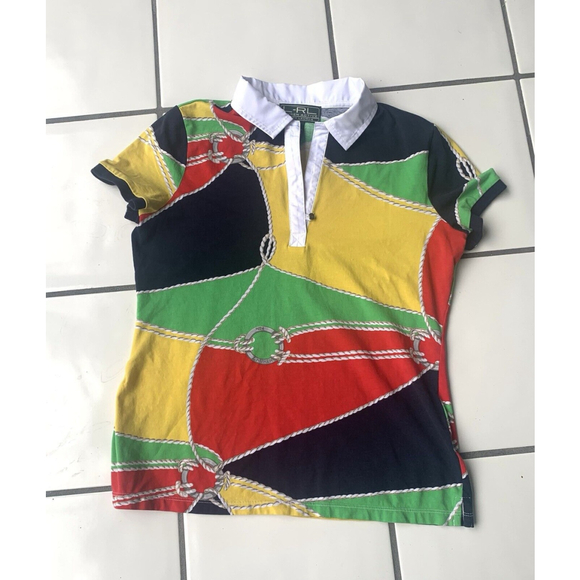 Ralph Lauren Color Block Knots Polo T Shirt Medium - Picture 1 of 5
